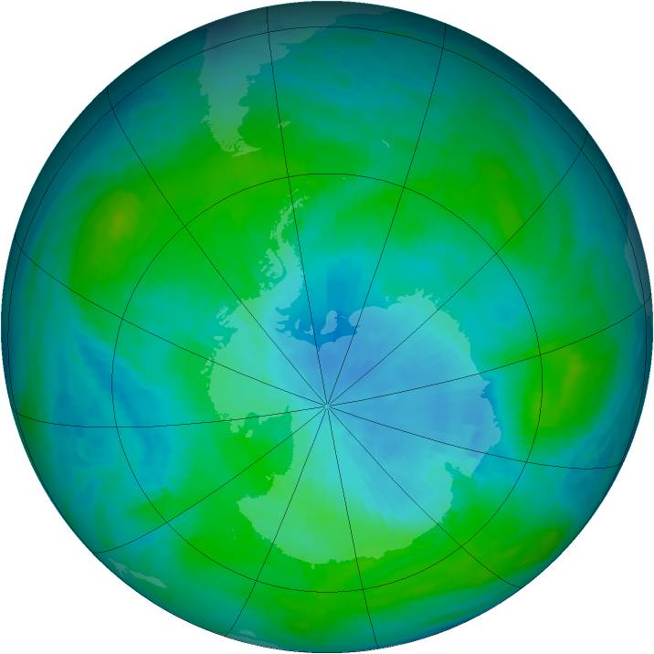 Antarctic ozone map for 19 February 1985